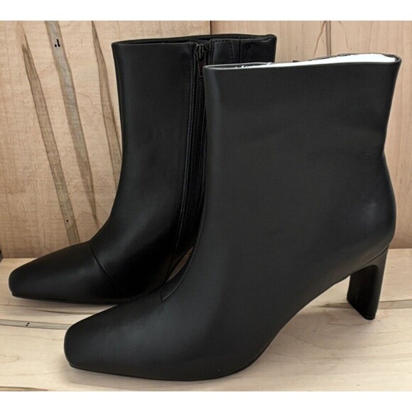 Alfani Womens Terrie Zipper Block Heel Square Toe Ankle Boots Smooth Black 11M - Picture 4 of 7